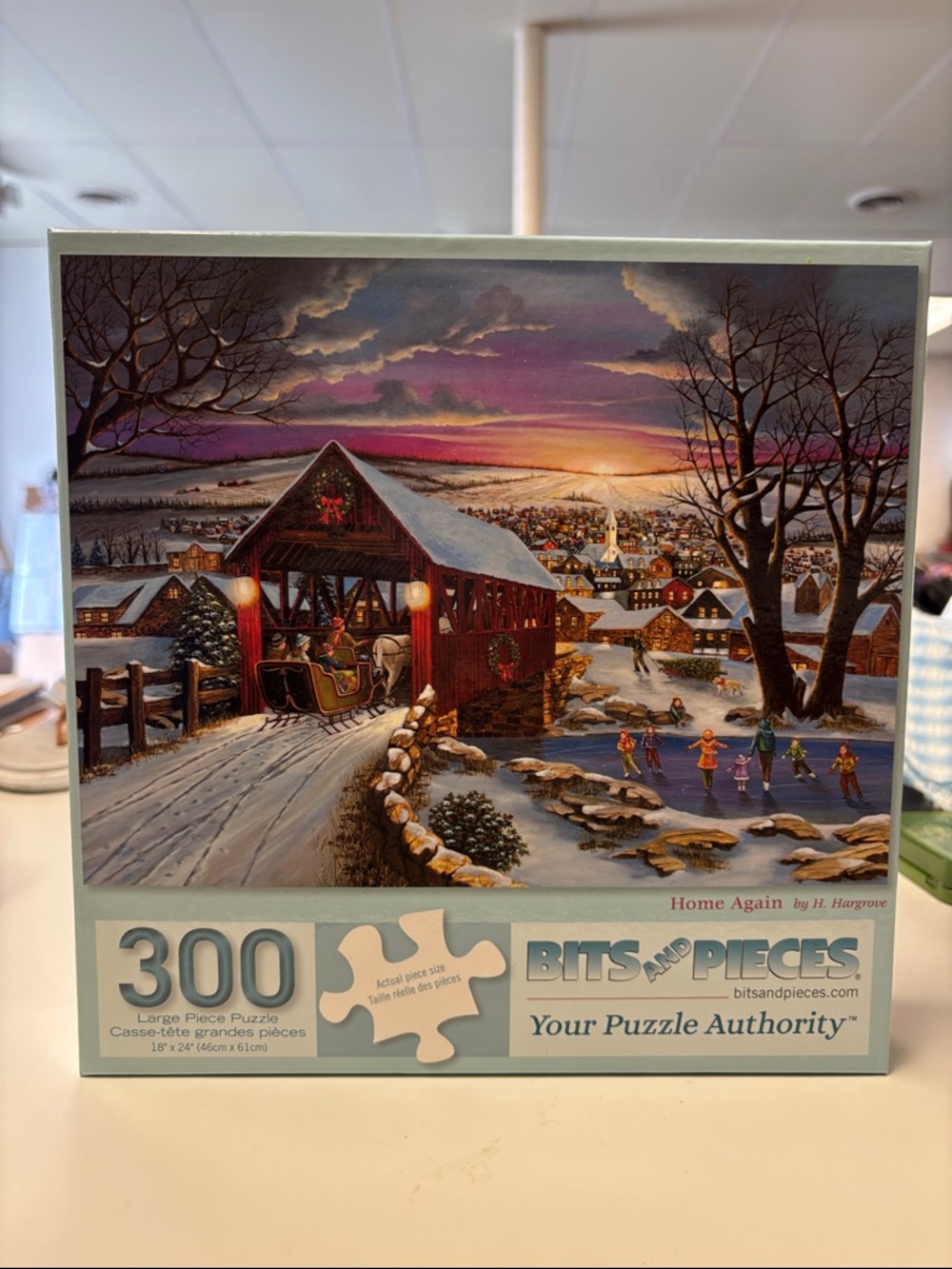 Bits and Pieces 300-Piece Winter Covered Bridge Puzzle - Cream & Brown
